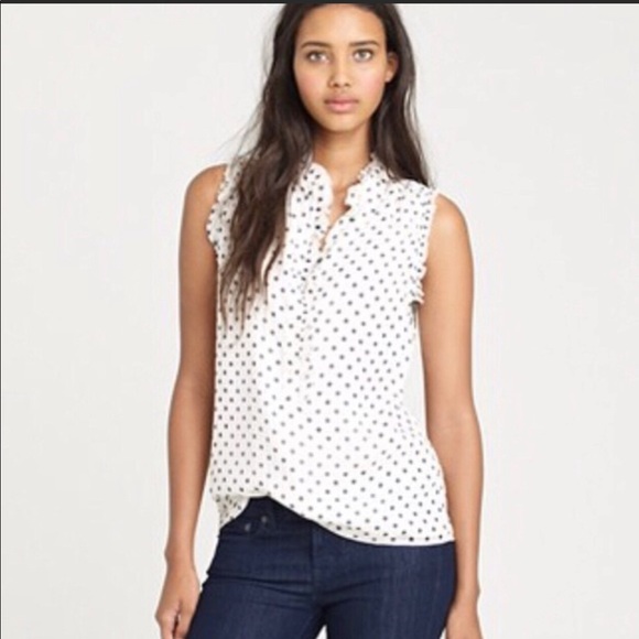 J. Crew off white 100% silk ruffle polka dot tank top. Sz 6 - Picture 1 of 12